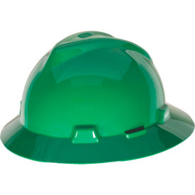 MSA V-Gard&reg; Slotted Full-Brim Hat With 1-Touch Suspension, Green - Pkg Qty 20