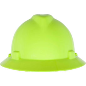 MSA Safety 10061515 MSA V-Gard® Slotted Full-Brim Hat With Fas-Trac III Suspension, Hi-Viz Yellow-Green image.