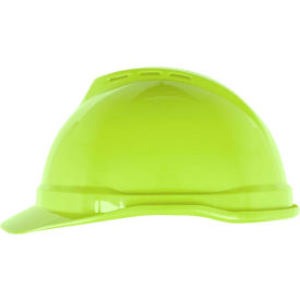 MSA Safety 10074820 MSA V-Gard® 500 Cap Vented 6-Point Fas-Trac III, Hi-Viz Yellow-Green image.