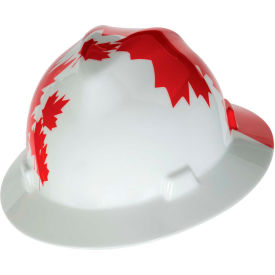MSA Safety 10082234 MSA V-Gard® Canadian Freedom Series Slotted Protective Hat, White With Red Maple Leaf image.
