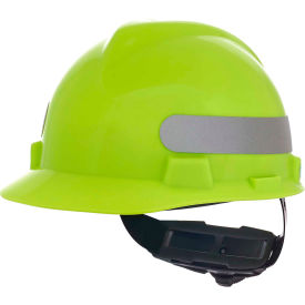 MSA Safety 10102194 MSA V-Gard® Slotted Cap With Fas-Trac III Suspension, Yellow-Green With Silver Stripe image.