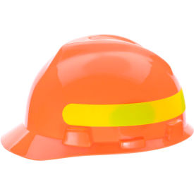 MSA Safety 10102195 MSA V-Gard® Slotted Cap With 1-Touch Suspension, Hi-Viz Orange With Yellow-Green Stripe image.