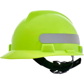 MSA Safety 10102196 MSA V-Gard® Slotted Cap With 1-Touch Suspension, Hi-Viz Yellow Green With Silver Stripe image.