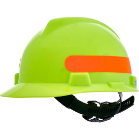 MSA Safety 10102234 MSA V-Gard® Slotted Cap With 1-Touch Suspension, Hi-Viz Yellow Green With Red-Orange Stripe image.