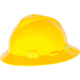 MSA Safety 454730 MSA V-Gard® Slotted Full-Brim Hat With Staz-On Suspension, Yellow image.