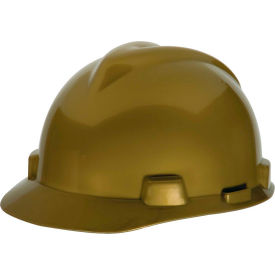 MSA Safety 464852 MSA V-Gard® Slotted Cap With Fas-Trac III Suspension, Gold With Staz-On Suspension image.