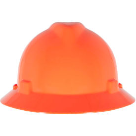 MSA Safety 489360 MSA V-Gard® Slotted Full-Brim Hat With Staz-On Suspension, Hi-Viz Orange image.