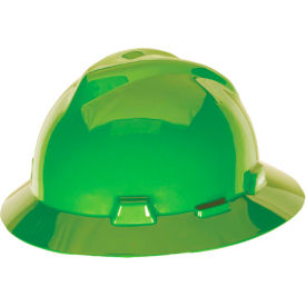 MSA Safety 815562 MSA V-Gard® Slotted Full-Brim Hat With Staz-On Suspension, Brigth Lime Green image.