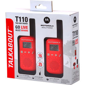 Motorola T110 Motorola Solutions T110 Alkaline Two-Way Radio, Red with Black, 2-Pack image.