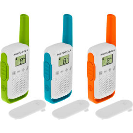 Motorola T110TP Motorola   T110P Alkaline Two-Way Radio, White with Green, Blue Orange, 3-Pack image.