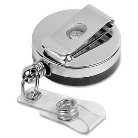 Heavy-Duty ID Card Reel with Belt Clip, 30" Cord, 1-5/8" Diameter, Black/Chrome view 2
