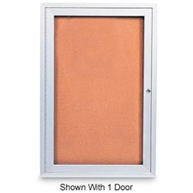 United Visual Products UV406-SATIN-CORK United Visual Products 72"W x 36"H 2-Door Outdoor Enclosed Corkboard with Satin Aluminum Frame image.