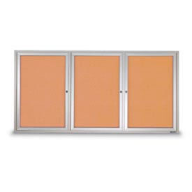 United Visual Products UV407-SATIN-CORK United Visual Products 72"W x 36"H 3-Door Outdoor Enclosed Corkboard with Satin Aluminum Frame image.