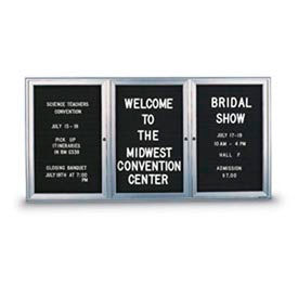 United Visual Products UV7025-SATIN-BLACK United Visual Products 72"W x 48"H 3-Door Indoor Enclosed Letter Board with Radius Frame image.