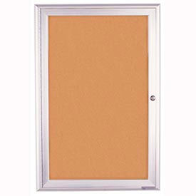 United Visual Products UV8000-SATIN-CORK United Visual Products 18"W x 24"H 1-Door Outdoor Enclosed Corkboard with Radius Frame image.