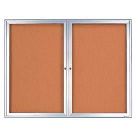 United Visual Products UV8003-SATIN-CORK United Visual Products 48"W x 36"H 2-Door Outdoor Enclosed Corkboard with Radius Frame image.