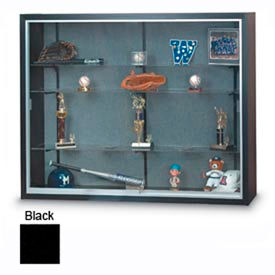 United Visual Products UVDC1649B-BLACK-BLACK 60" x 48" x 8" Black Laminate Display Case w/Three Shelves and Black Interior image.