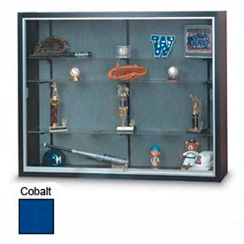 United Visual Products UVDC1649B-BLACK-COBACC 60"x48"x8" Black Laminate Display Case w/3 Shelves and Cobalt Accent Interior image.