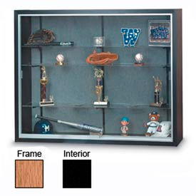 48" x 36" x 12" Oak Laminate Display Case w/Two Shelves and Black Interior 