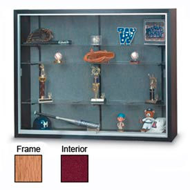 48" x 36" x 12" Oak Laminate Display Case w/Two Shelves and Burgundy Interior 