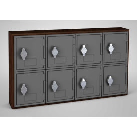 United Visual Products UVQ1037 United Visual Products 2-Tier 8 Door Locker w/ Hasp Lock, 24"Wx4"Dx13-1/2"H, Walnut/Gry, Assembled image.