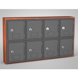 United Visual Products UVQ1043 United Visual Products 2-Tier 8 Door Locker w/ Key Lock, 24"Wx4"Dx13-1/2"H, Cherry/Gray, Assembled image.