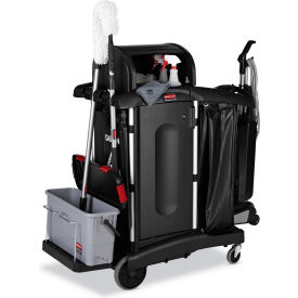 Executive Janitorial Cleaning Cart, 16-5/16"L x 3-11/16"W x 33-13/16"H, Black view 2