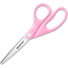 Acme United Corp. 15387 Westcott® Pink Ribbon Stainless Steel Scissors with BCA Pin, 8", Pink image.