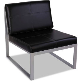 Alera Furniture 9383G Reception Lounge Chair - Leather - 27"W x 31 1/8"D x 30"H - Black/Silver image.