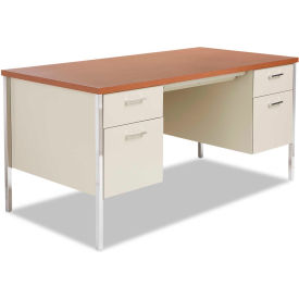 Alera Furniture ALESD216030PO Alera Steel Desk - Double Pedestal - 60"W x 30"D x 29-1/2"H - Cherry/Putty image.