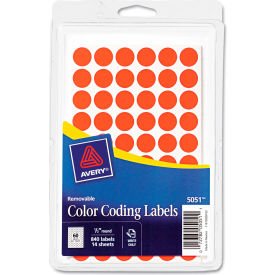 Avery Consumer Products 5051 Avery® Removable Self-Adhesive Color-Coding Labels, 1/2" Dia, Neon Red, 840/Pack image.