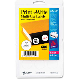 Avery Consumer Products 5410 Avery® Print or Write Removable Multi-Use Labels, 1" Dia, White, 600/Pack image.