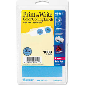 Avery Consumer Products 5461 Avery® Print or Write Removable Color-Coding Labels, 3/4" Dia, Light Blue, 1008/Pack image.