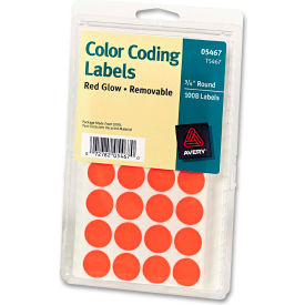 Avery Consumer Products 5467 Avery® Print or Write Removable Color-Coding Labels, 3/4" Dia, Neon Red, 1008/Pack image.
