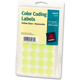 Avery Consumer Products 5470 Avery® Print or Write Removable Color-Coding Labels, 3/4" Dia, Neon Yellow, 1008/Pack image.