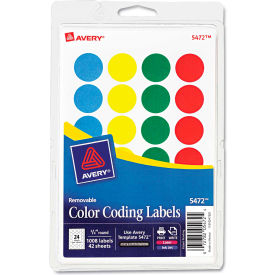 Avery Consumer Products 5472 Avery® Print or Write Removable Color-Coding Labels, 3/4" Dia, Assorted, 1008/Pack image.