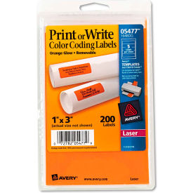 Avery Consumer Products 5477 Avery® Print or Write Removable Color-Coding Laser Labels, 1 x 3, Neon Orange, 200/Pack image.