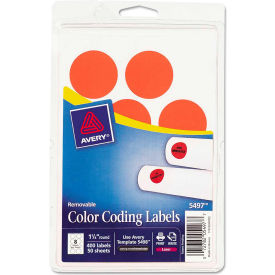 Avery Consumer Products 5497 Avery® Print or Write Removable Color-Coding Labels, 1-1/4" Dia, Neon Red, 400/Pack image.