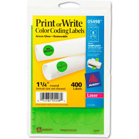 Avery Consumer Products 5498 Avery® Print or Write Removable Color-Coding Labels, 1-1/4" Dia, Neon Green, 400/Pack image.