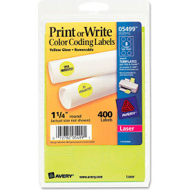 Avery Consumer Products 5499 Avery® Print or Write Removable Color-Coding Labels, 1-1/4" Dia, Neon Yellow, 400/Pack image.