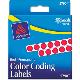 Avery Consumer Products 5790 Avery® Permanent Self-Adhesive Color-Coding Labels, 1/4" Dia, Red, 450/Pack image.
