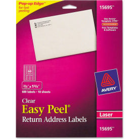 Avery Consumer Products 15695 Avery® Easy Peel Laser Mailing Labels, 2/3 x 1-3/4, Clear, 600/Pack image.