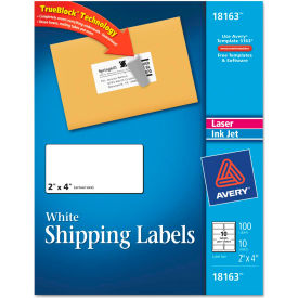 Avery Consumer Products 18163 Avery® Shipping Labels for Laser and Ink Jet Printers, 2 x 4, White, 100/Pack image.