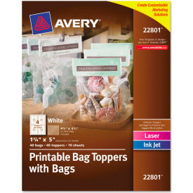 Avery Consumer Products 22801 Avery® Printable Bag Toppers with Bags, 1-3/4 x 5, White, 40/Pack image.