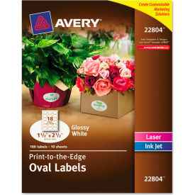 Avery Consumer Products 22804 Avery® Oval Easy Peel Labels, 1-1/2 x 2-1/2, Glossy White 180/Pack image.