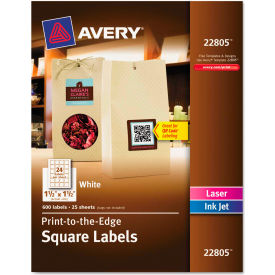 Avery Consumer Products 22805 Avery® Print-To-The-Edge Easy Peel Labels with TrueBlock, 1-1/2 x 1-1/2, White, 600/Pk image.