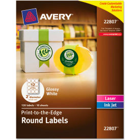 Avery Consumer Products 22807 Avery® Round Easy Peel Labels, 2" Dia., Glossy, White, 120/Pack image.