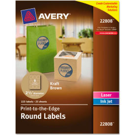 Avery Consumer Products 22808 Avery® Round Easy Peel Labels, 2-1/2" Dia., Brown Kraft, 225/Pk image.