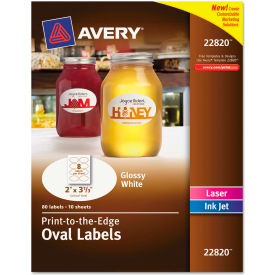 Avery Consumer Products 22820 Avery® Oval Easy Peel Labels, 2 x 3-1/3, Glossy White, 80/Pack image.