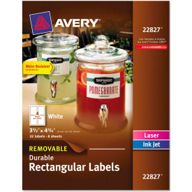 Avery Consumer Products 22827 Avery® Removable Durable Labels, TrueBlock Technology, 4-3/4 x 3-1/2, White, 32/Pack image.